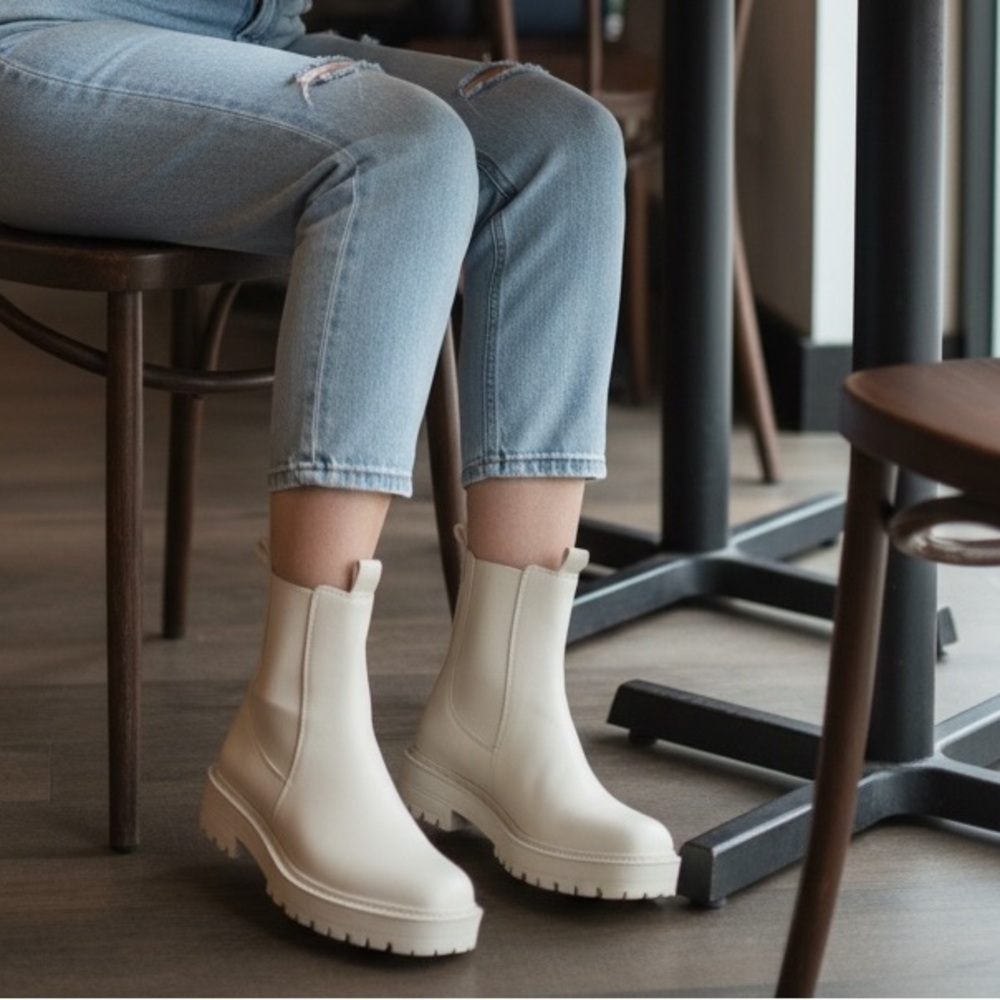 Sam Edelman Modern Ivory “Laguna” Chunky Sole Chelsea Boots Women’s Size 8